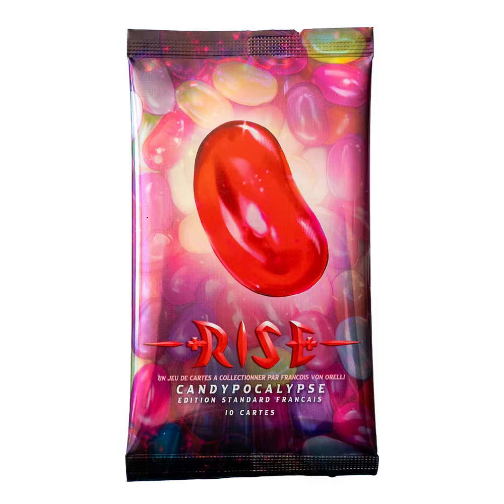 Booster Rise TCG édition Candypocalypse avec illustration Bonbon Haricot et 10 cartes collector colorées