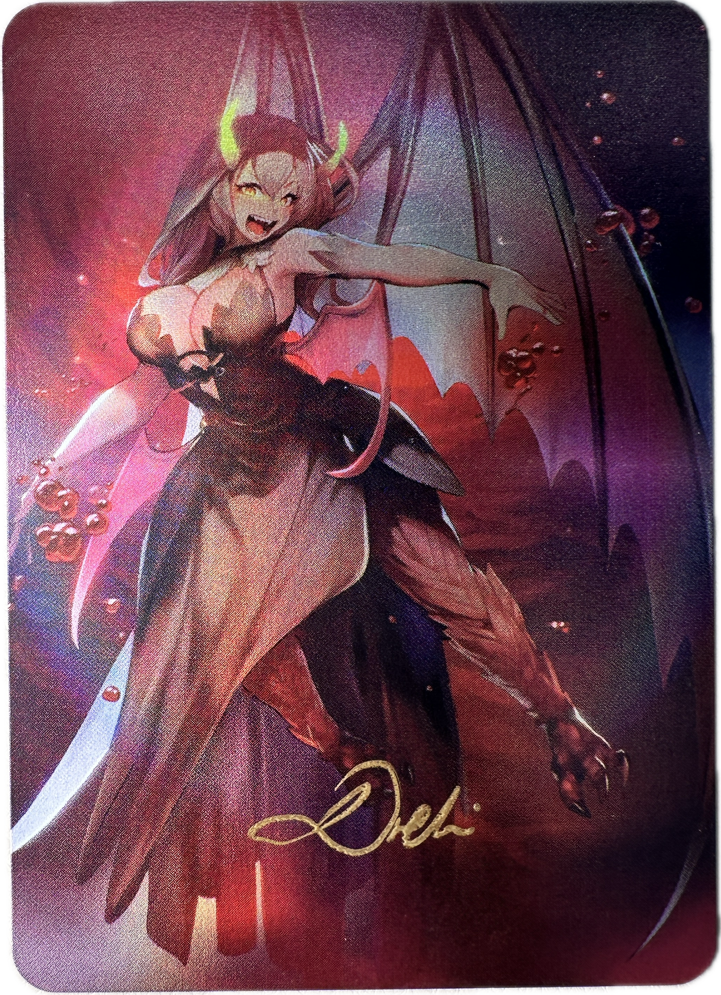 Full Art Vault Pack Alouqa collectible card featuring a demon-like character with wings and a dark dress