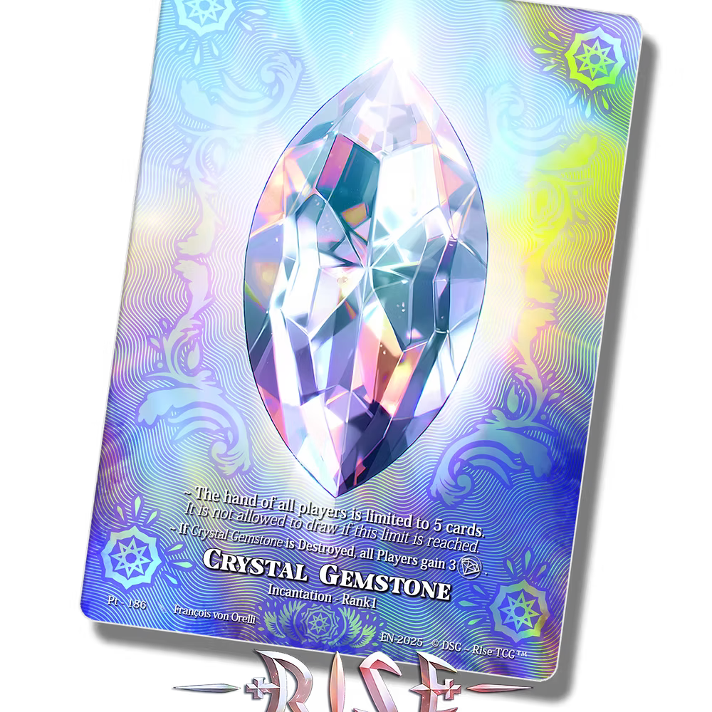 Carte holographique Crystal Gemstone de Rise TCG Prestige 2025 avec design lenticulaire coloré