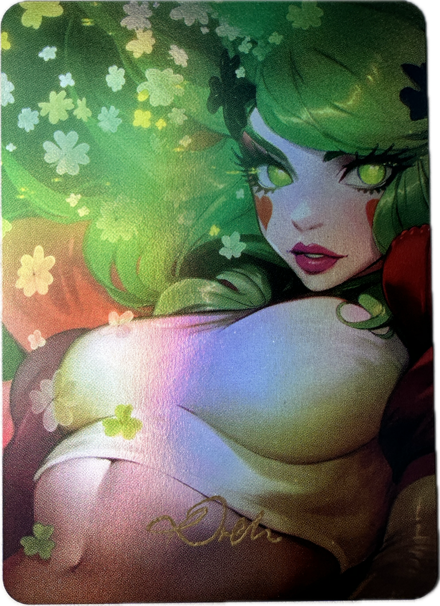 Full Art Vault Pack Lucky Charm card featuring green-haired character surrounded by clovers, rare collectible artwork