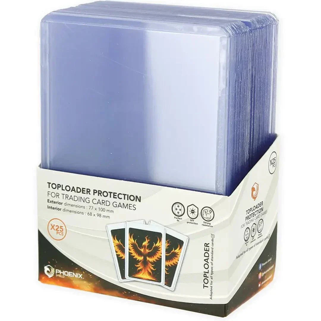 Phoenix Shield Cards toploader protection sleeves for trading card games, pack of 25 transparent durable sleeves