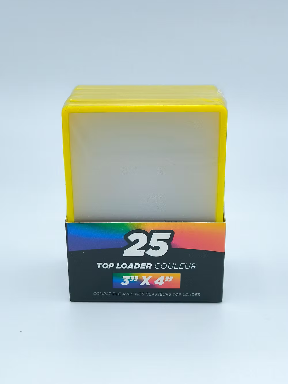 Tyranobox Top loader pack of 25 yellow card protectors 3x4 inches with transparent sleeves and colored edges