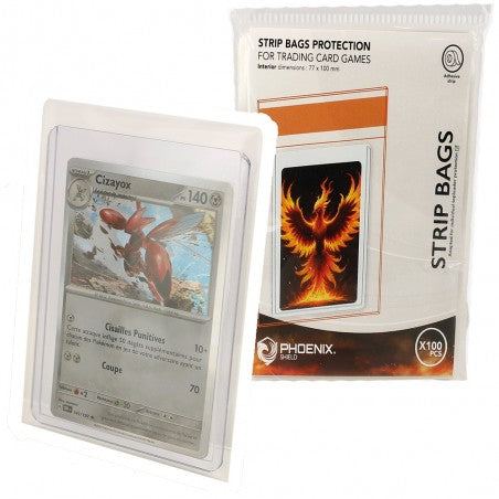 PHOENIX SHIELD STRIP BAGS pack of 100 clear top loader protection sleeves for trading cards
