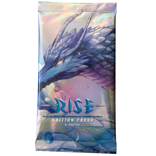 Rise TCG booster pack with Water Dragon illustration from Fresh Edition, collectible card game pack