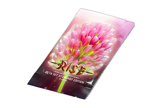 Booster Rise TCG Bêta avec illustration fleur de trèfle pour collectionneurs et joueurs experts.