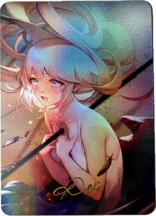 Full Art collectible card from Vault Pack featuring a distressed angelic character with flowing hair and ethereal colors.