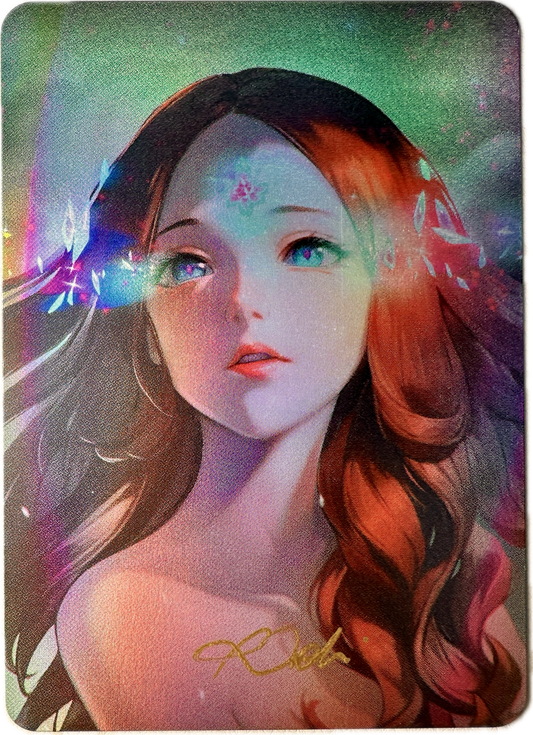 Full Art rare collectible card featuring a beautifully illustrated woman with flowing red hair and ethereal glowing elements from Vault Pack Niveau Superieur limited edition.