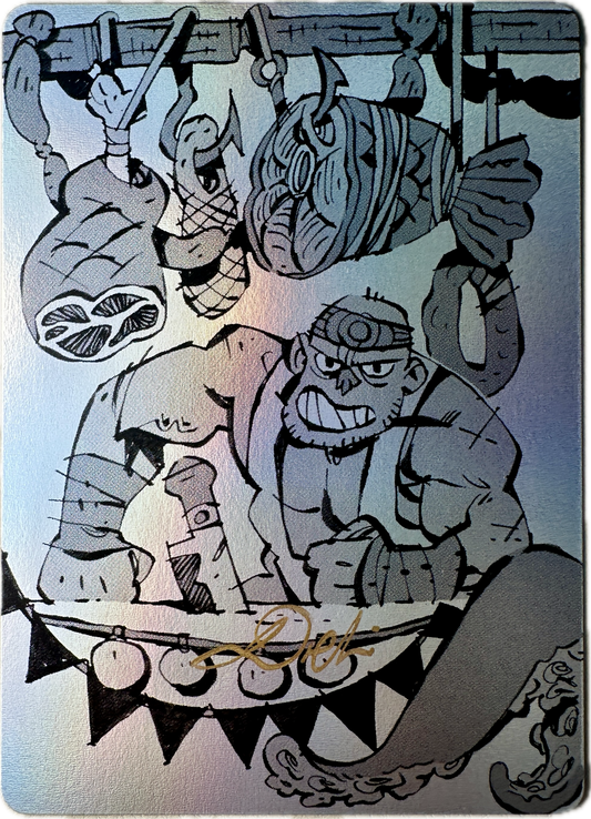 Full Art Vault Pack collectible card featuring Deal du Boucher with intricate monochrome illustration and holographic background