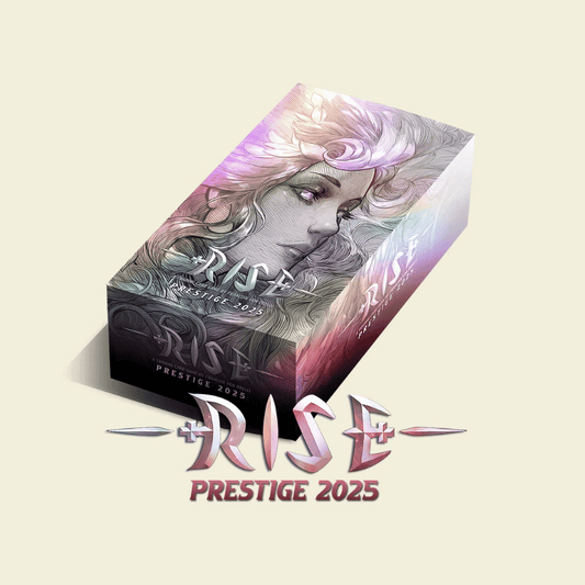 Rise TCG Display Prestige 2025 box featuring detailed fantasy artwork and logo.