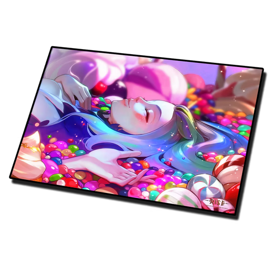 Rise TCG Candypocalypse Candy Coma playmat featuring vibrant candy artwork for premium card game surface