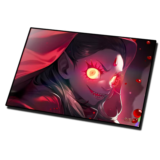 Rise TCG playmat Candypocalypse Thirst the Blood featuring dark, intense character art with glowing eyes and red accents