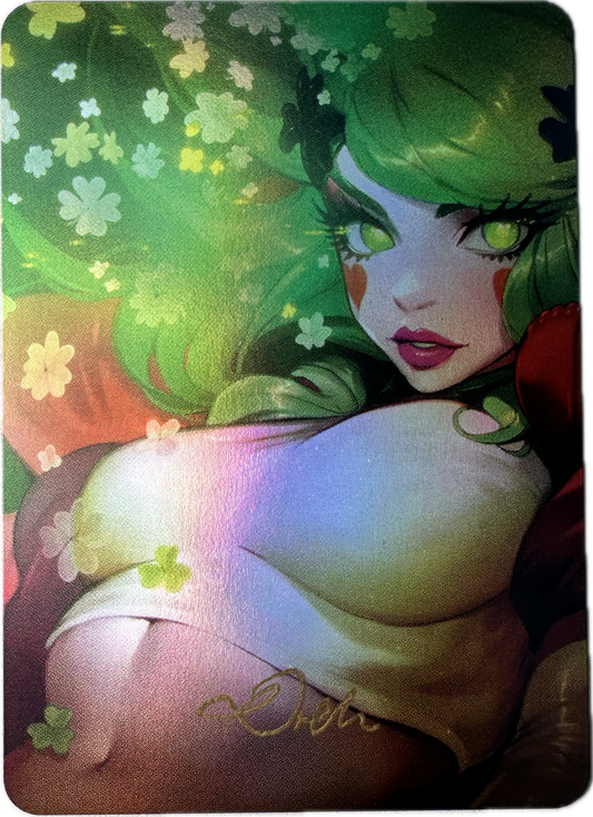 Full Art Vault Pack Lucky Charm card featuring green-haired character surrounded by clovers, rare collectible artwork