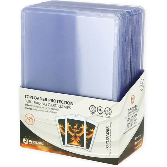 Phoenix Shield Cards toploader protection sleeves for trading card games, pack of 25 transparent durable sleeves