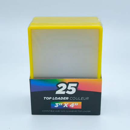 Tyranobox Top loader pack of 25 yellow card protectors 3x4 inches with transparent sleeves and colored edges