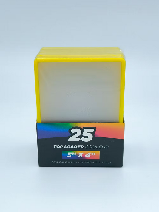 Tyranobox Top loader pack of 25 yellow card protectors 3x4 inches with transparent sleeves and colored edges
