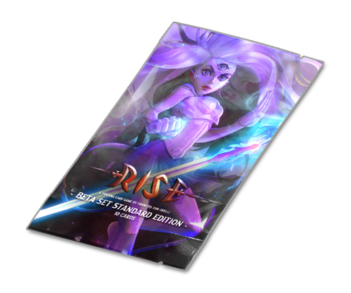 Rise TCG Booster Bêta French edition pack featuring exclusive foil cards and unique illustration